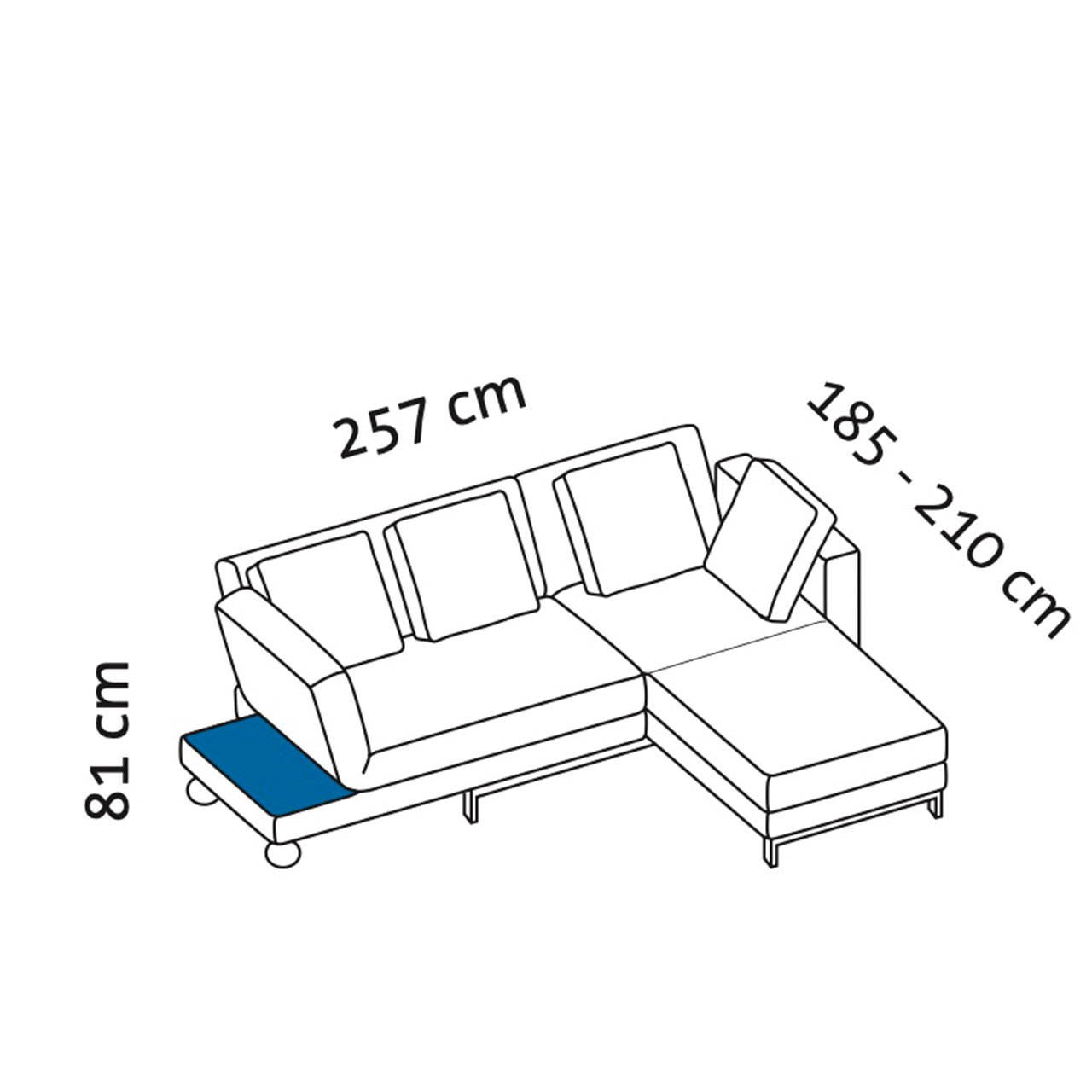 Maßzeichnung brühl four-two compact Eckgarnitur