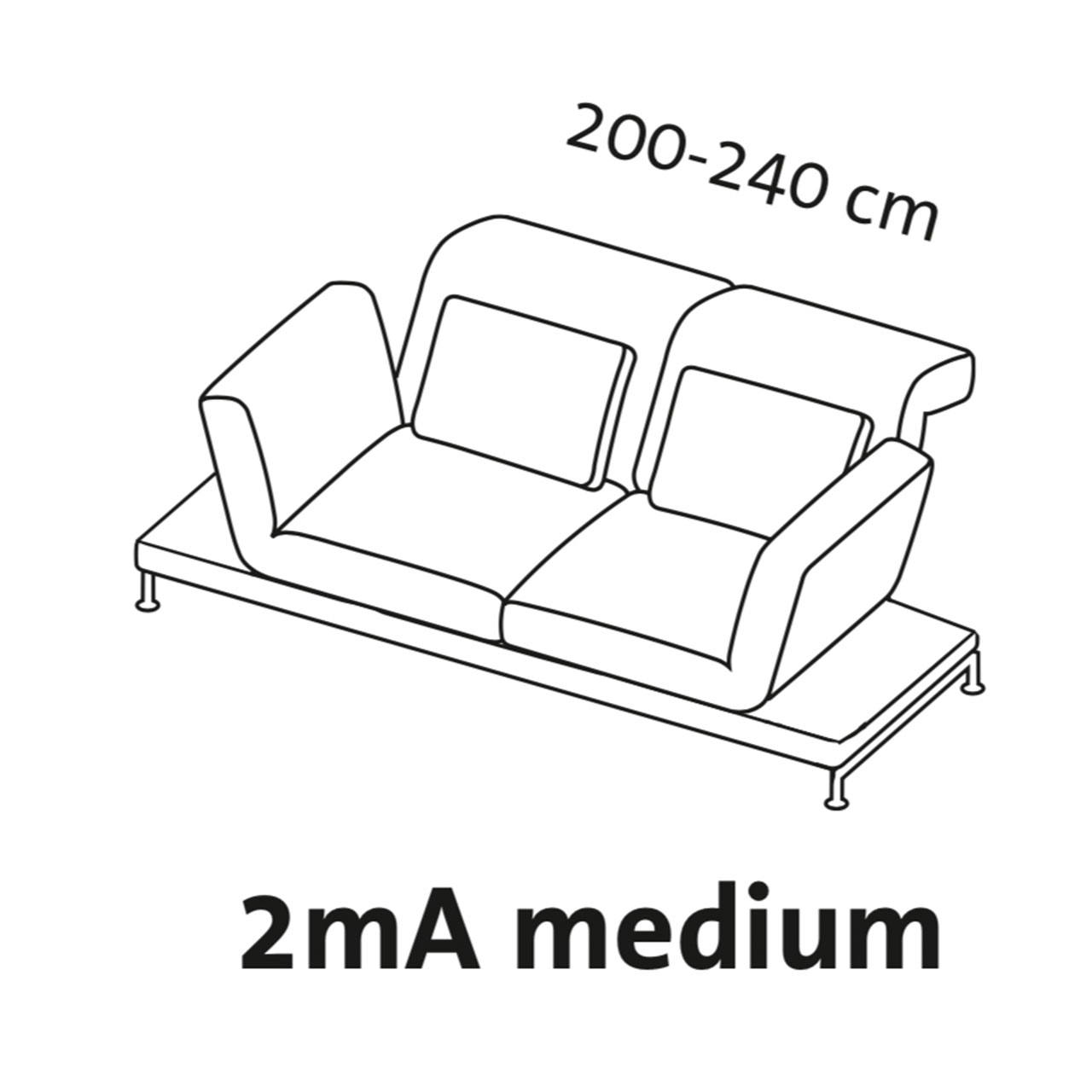 Maßzeichnung brühl moule medium Sofa 2-Sitzer mit Ablage