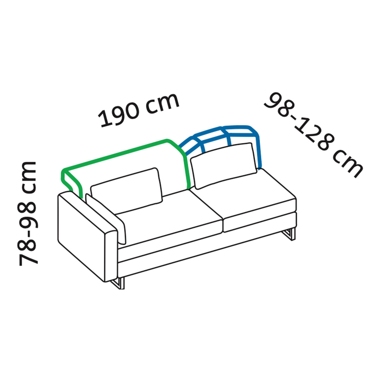Maßzeichnung brühl embrace Anstellsofa