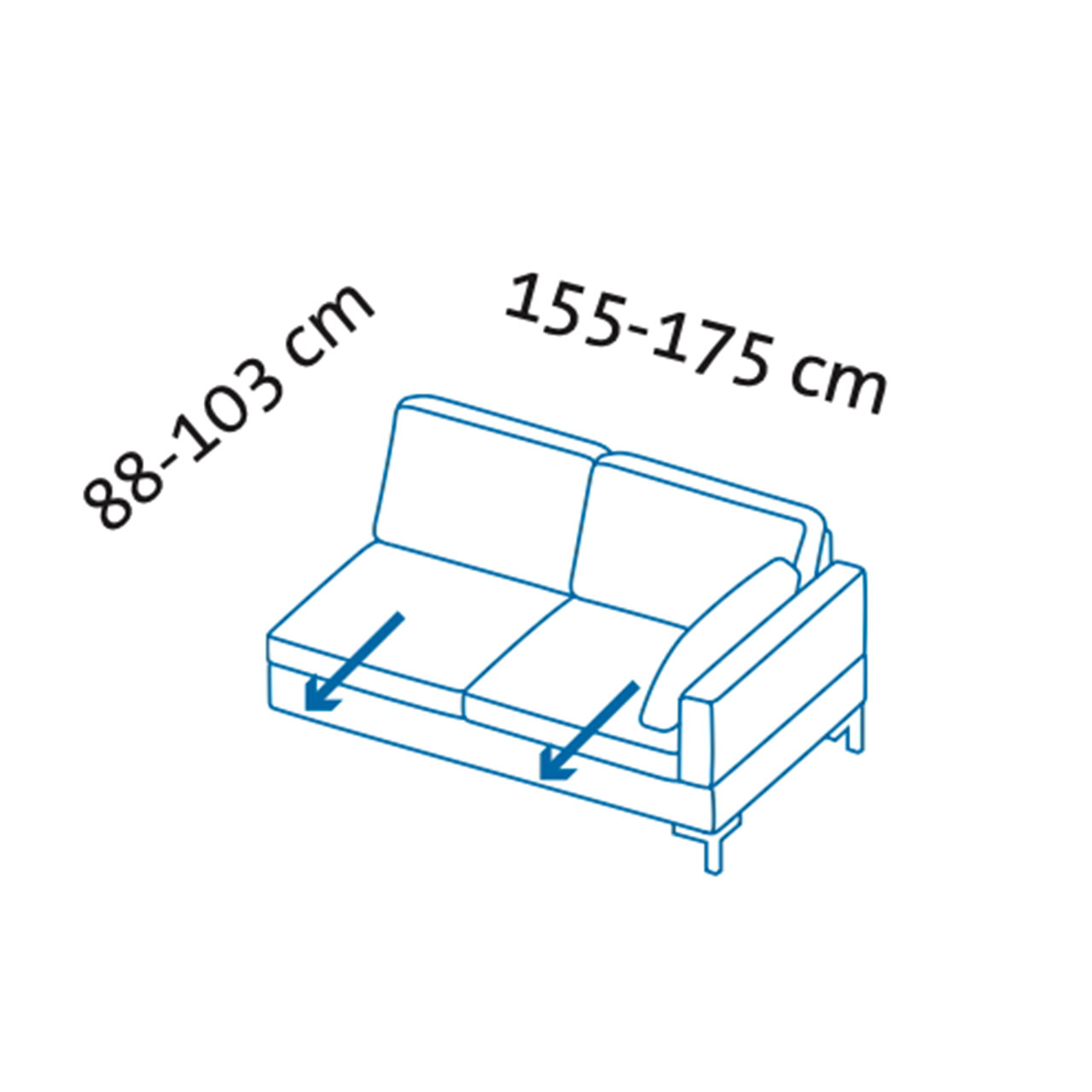 Maßzeichnung alba Anstellbausofa W2