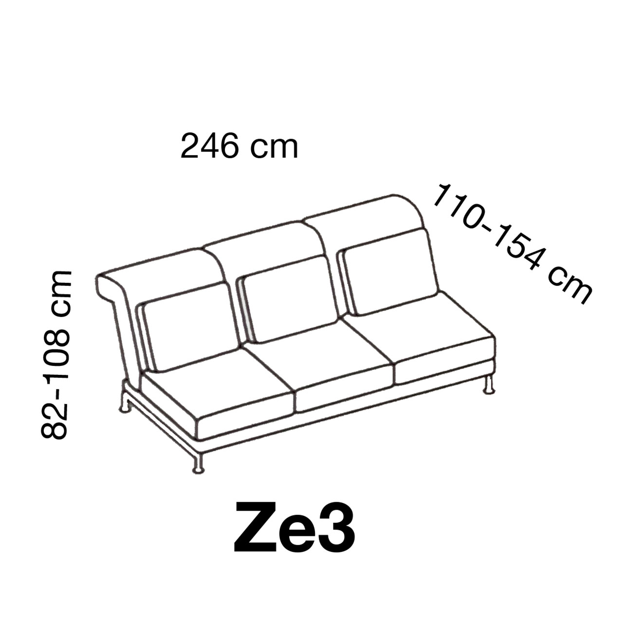 Maßzeichnung brühl moule medium Zwischenelement 3-Sitzer