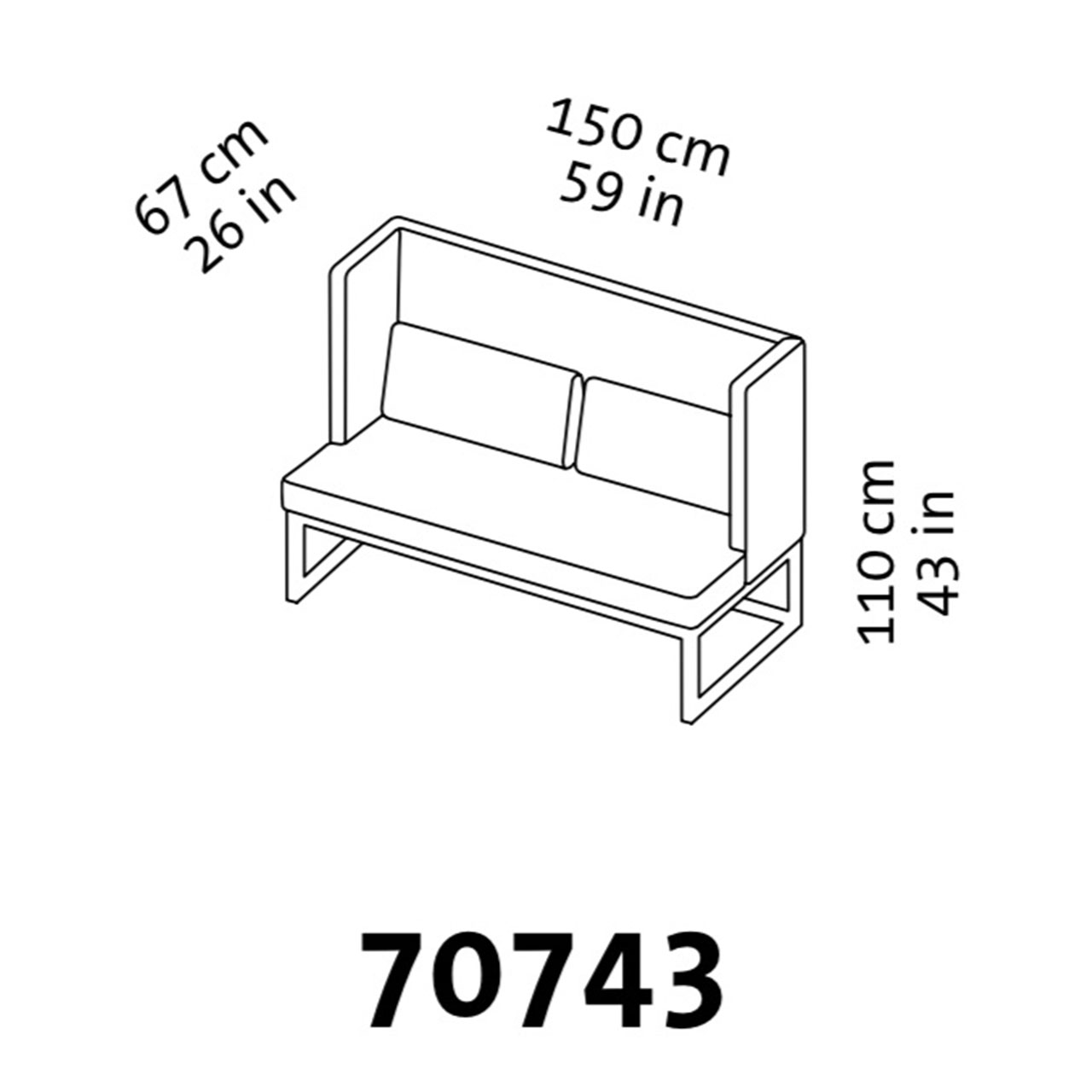Maßzeichnung brühl belami high Polsterbank