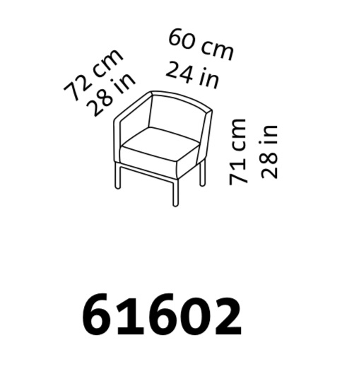Maßzeichnung für den Sessel add1 von brühl mit einer Armlehne links.