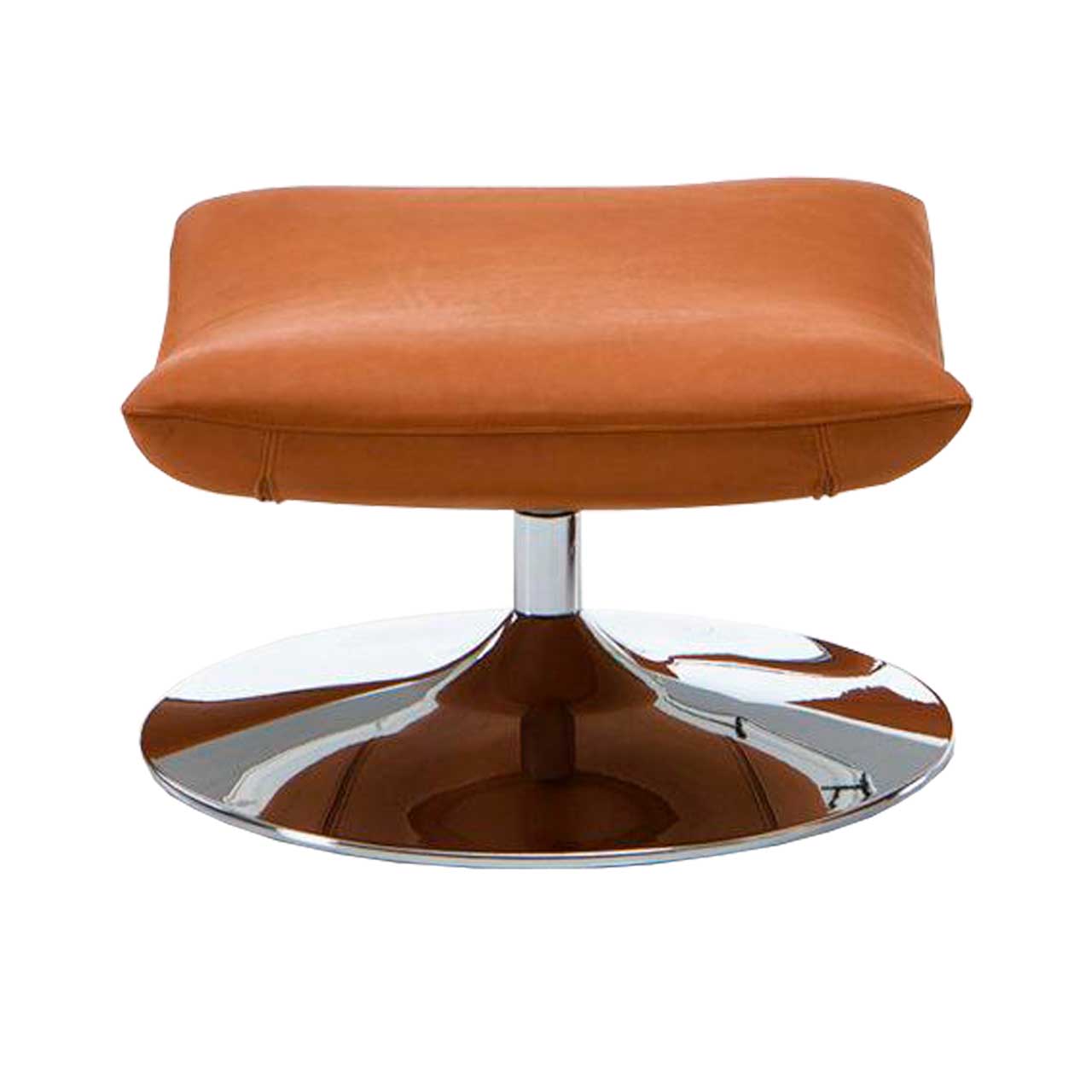 Orangener Lederhocker mit chrom glänzenden Drehteller.