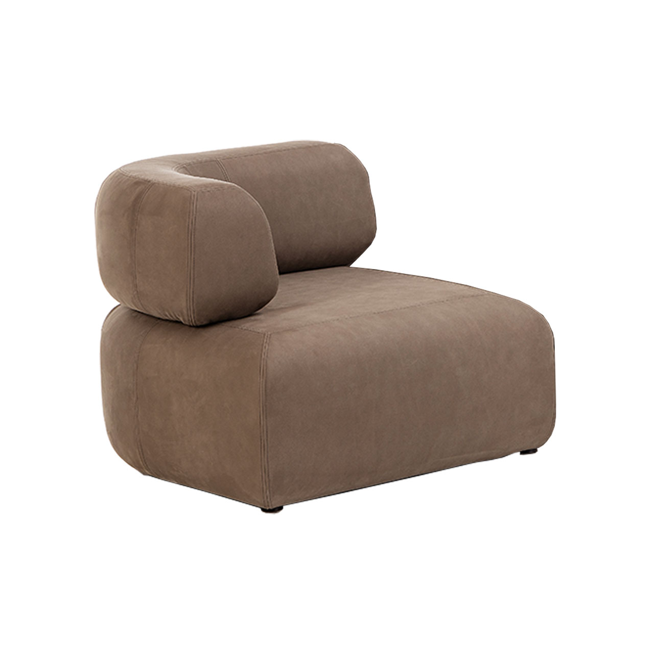 Ein Anstellelement in blauem Stoff mit kurzer Armlehne auf der linken Seite.