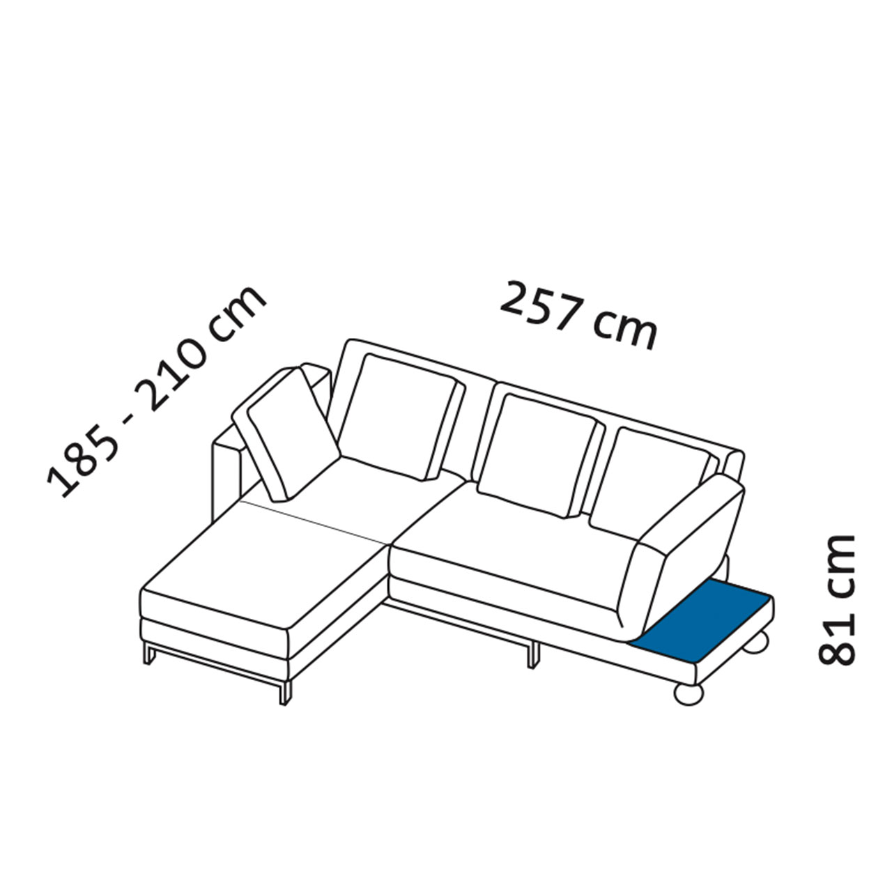 Maßzeichnung brühl four-two compact Eckgarnitur