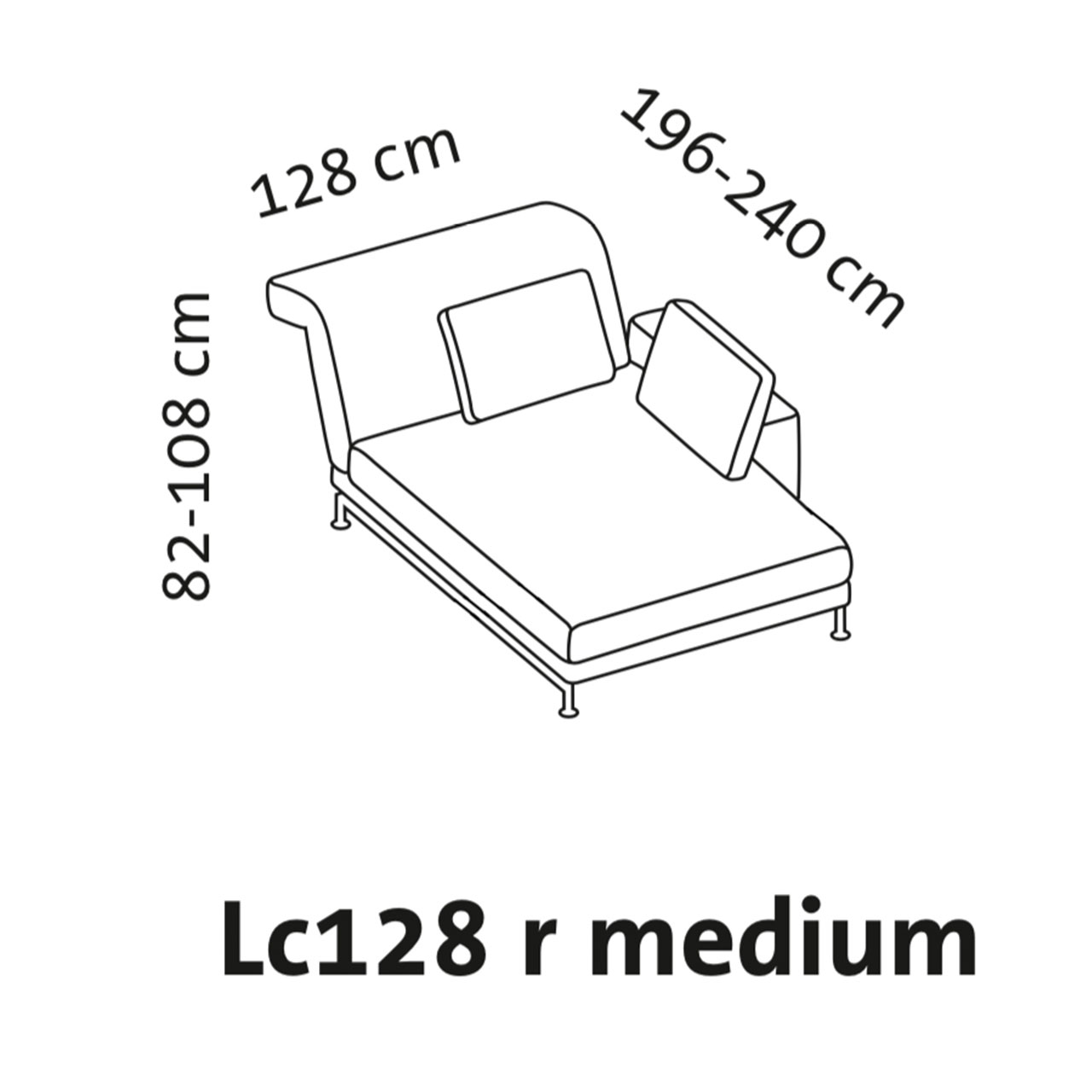Maßzeichnung brühl moule medium Longchair breit Armlehne rechts