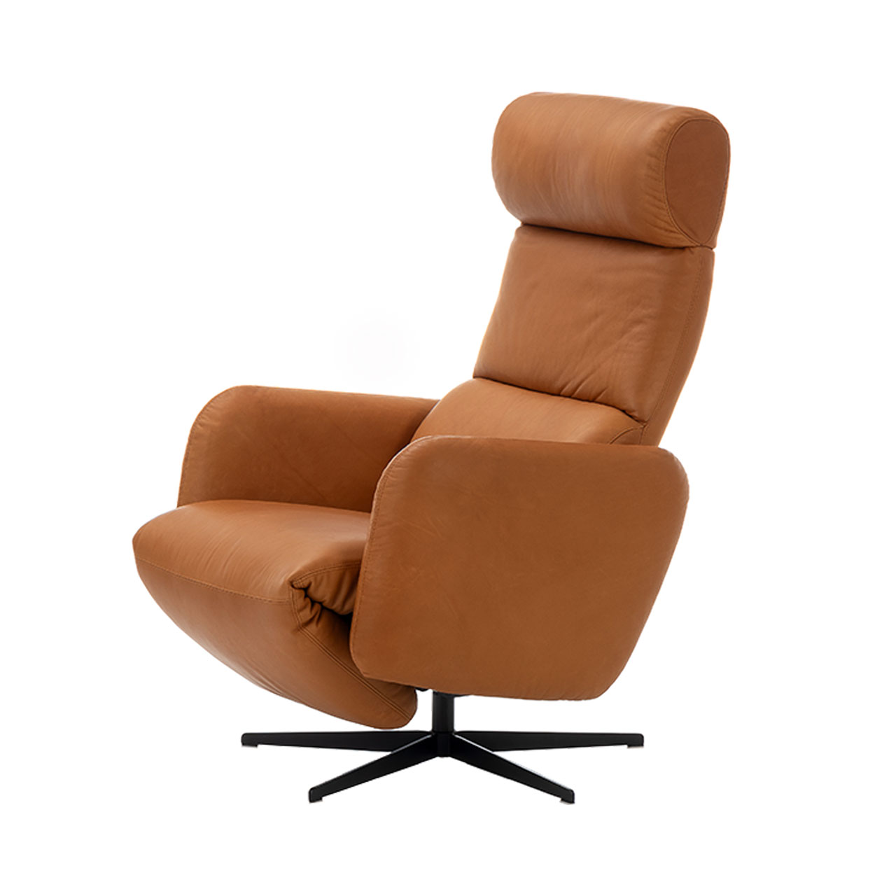 Relaxsessel in braunem Leder.