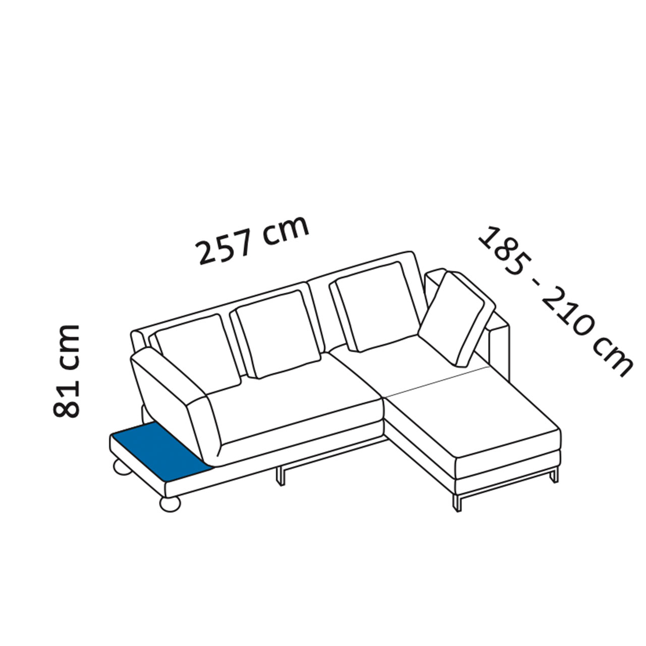 Maßzeichnung brühl four-two compact Eckgarnitur 