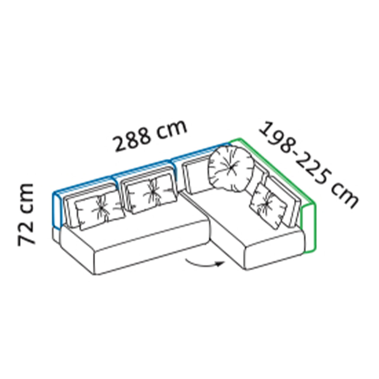 Maßzeichnung brühl piano Ecksofa