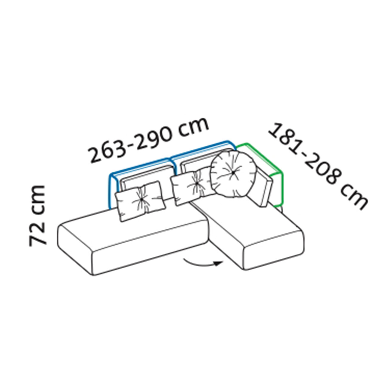 Maßzeichnung brühl piano Ecksofa
