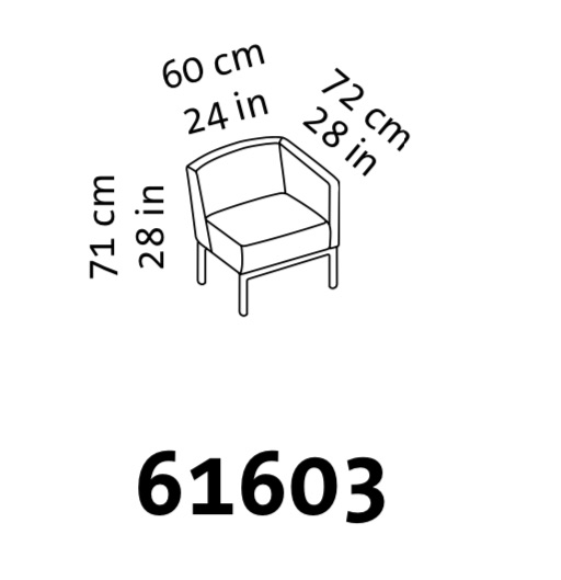Maßzeichnung für den Sessel add1 von brühl mit einer Armlehne rechts..