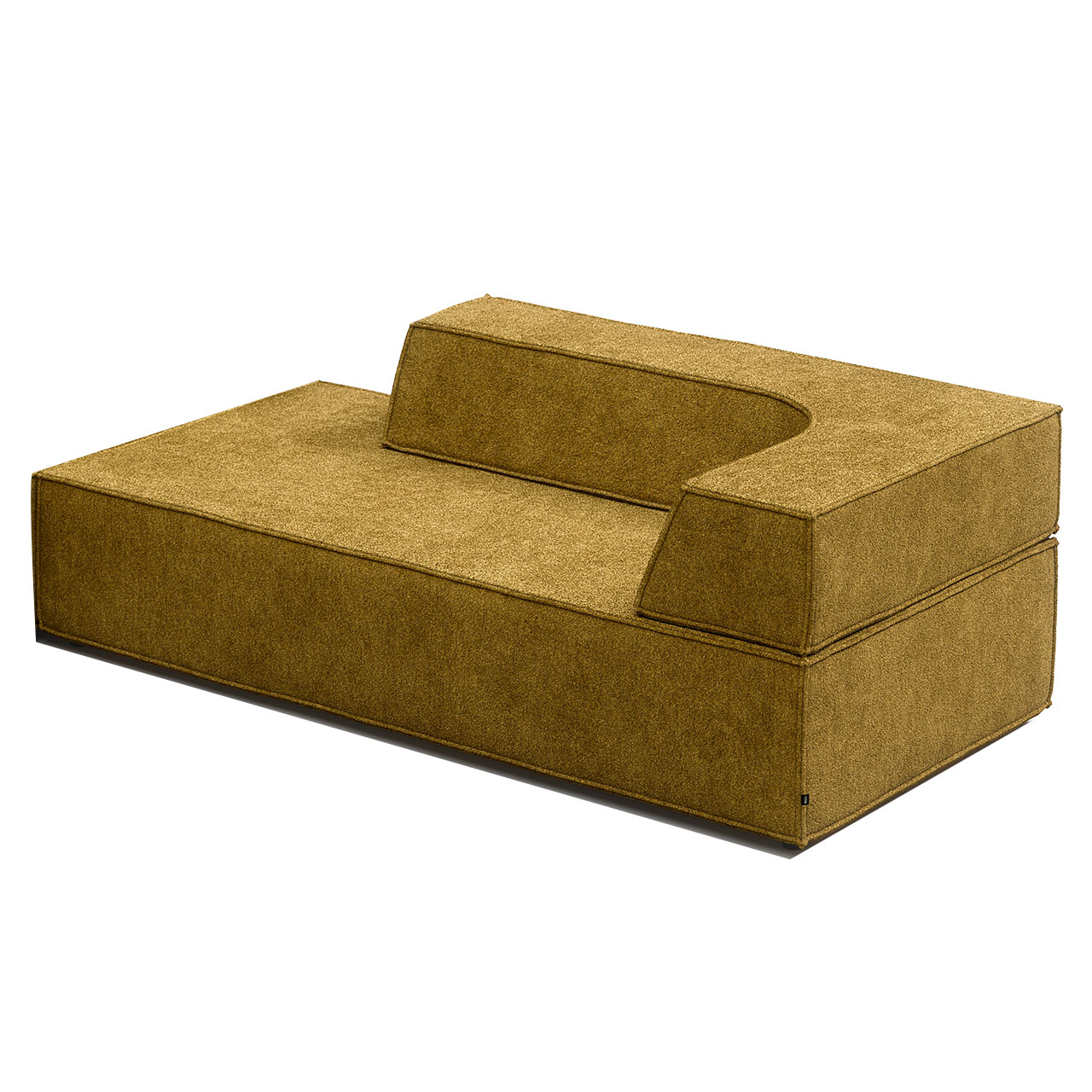 Kombination aus Sitzelement 200 cm mit Eckrücken rechts 150 cm in gelbem Stoff