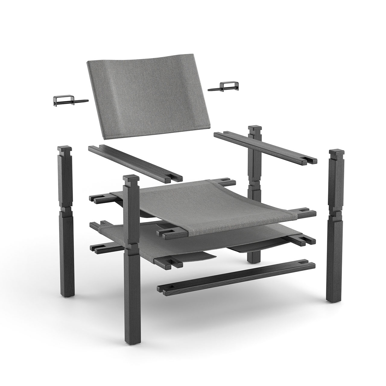 Alle Einzelteile des Stuhl sind sichtbar