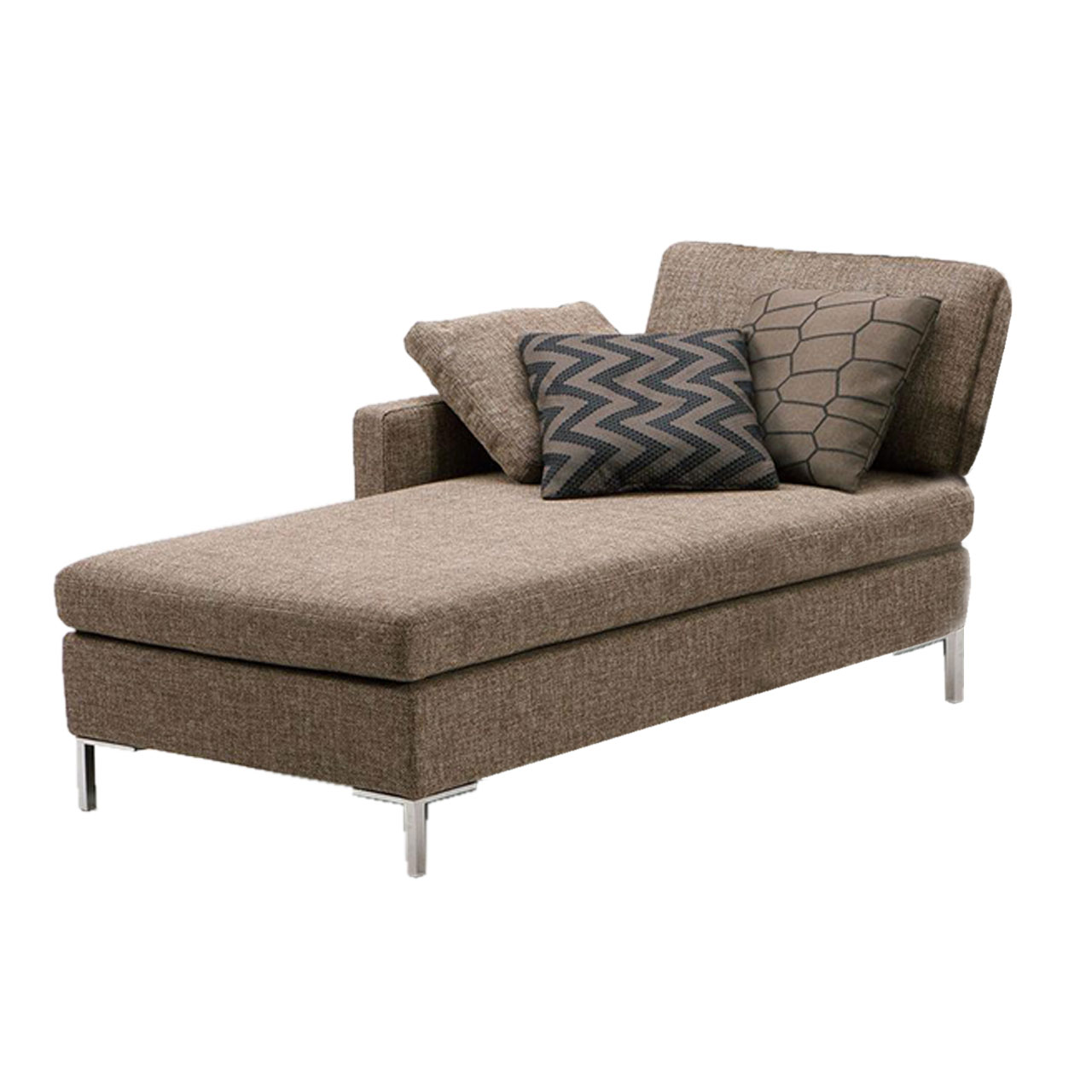 Brauner Longchair mit Füßen in chrom glänzend.