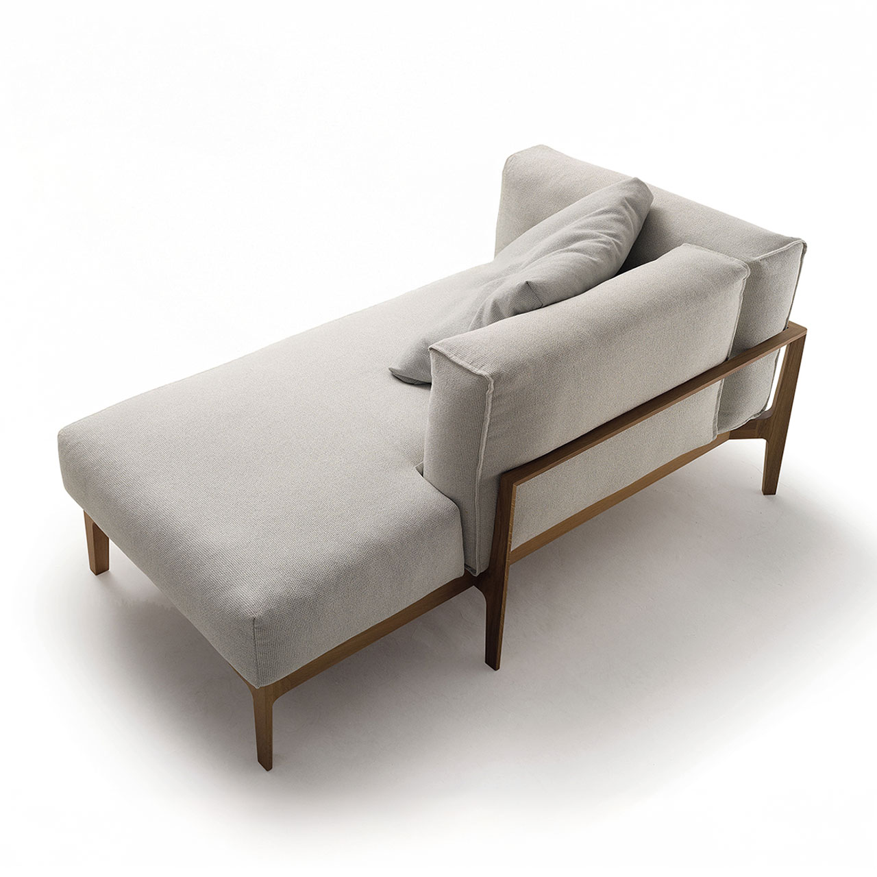 Recamiere mit Lehnen links bezogen mit hellem Stoff