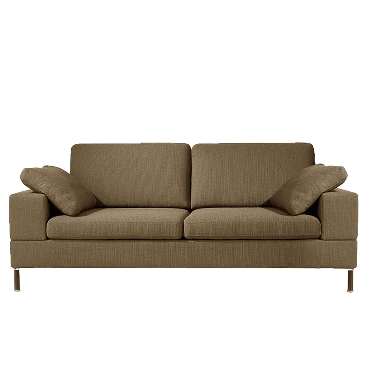 Braunes Sofa mit zwei Sitzplätzen.