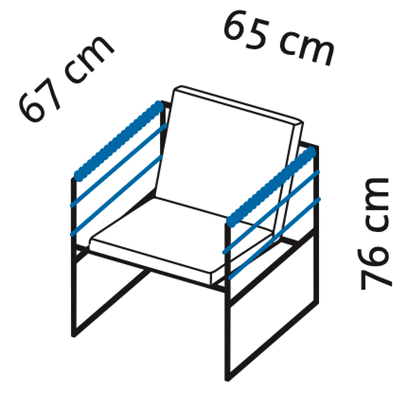 Maßzeichnung für den Sessel grace 68022.