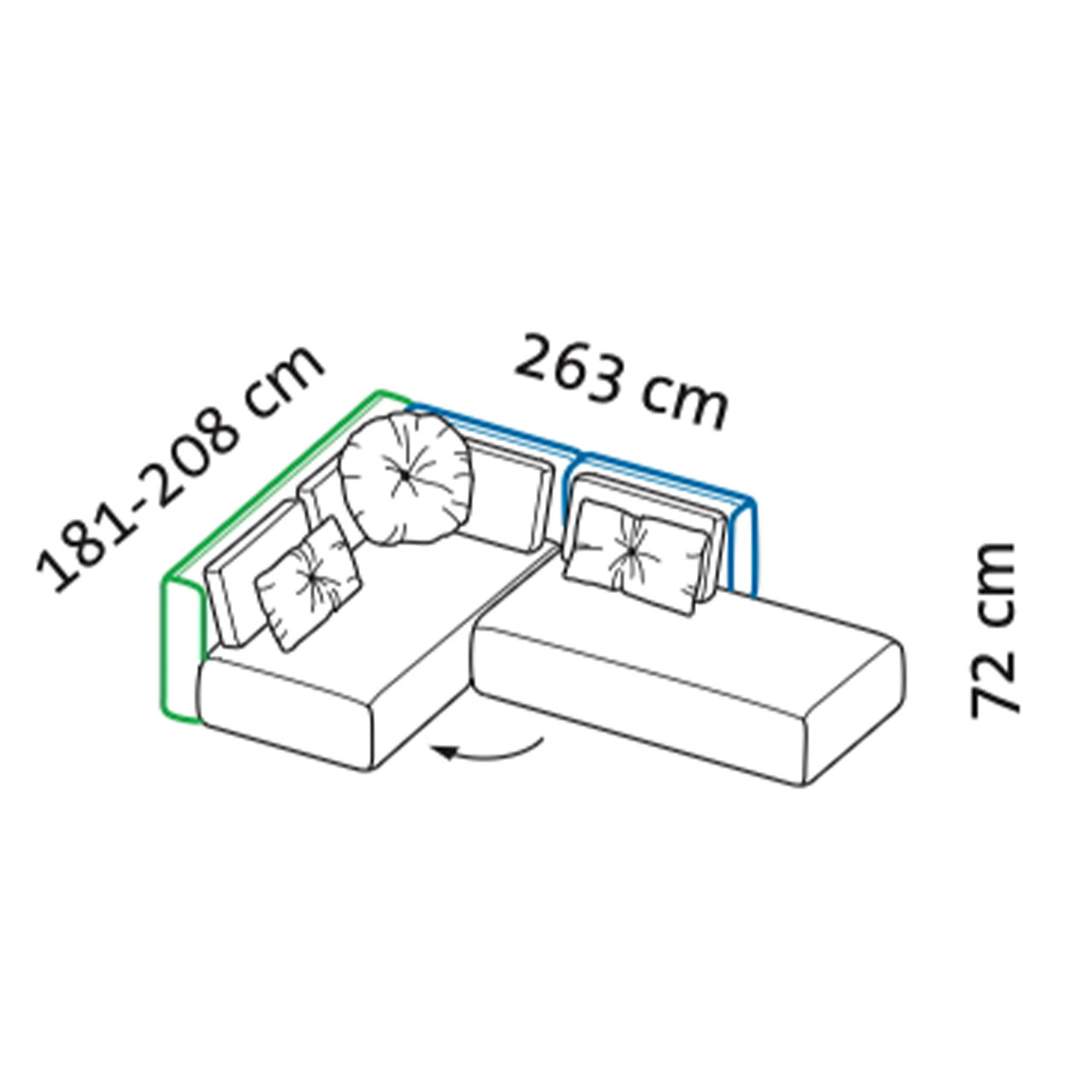 Maßzeichnung brühl piano Ecksofa