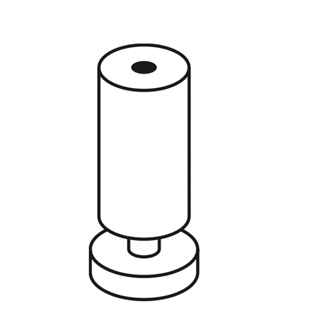Maßzeichnung zylindrischer Holz-Metallfuß.