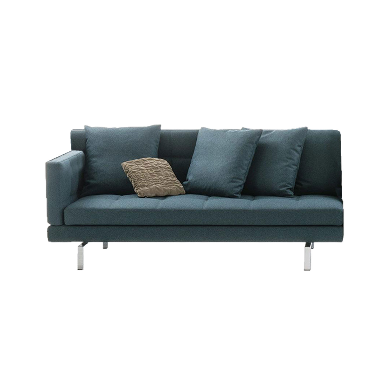 Grünes Anstellsofa mit schmaler Armlehne auf der linken Seite.