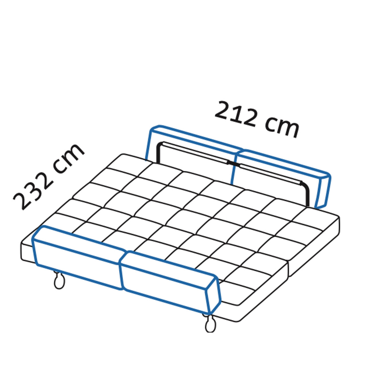 Maßzeichnung für ein Doppelbett bestehend aus zwei Daybeds jerry 41614.