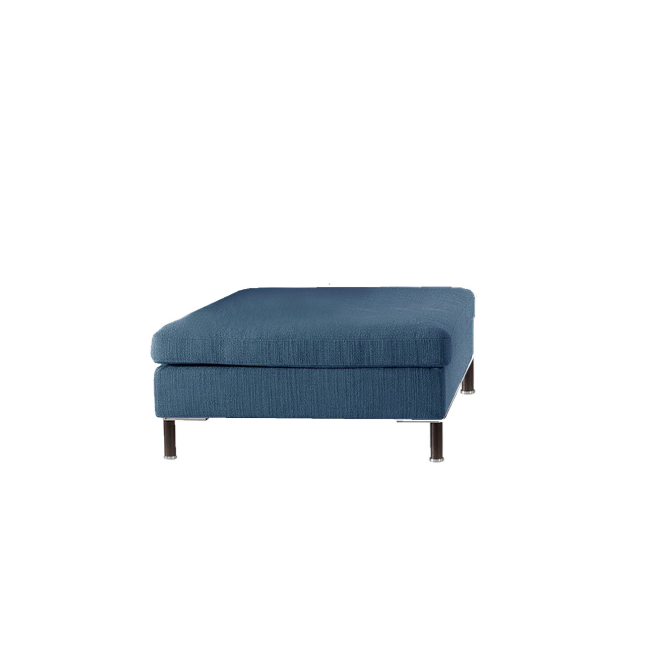 Dunkelblauer Hocker mit Füßen in schwarz pulverbeschichtetem Metall.