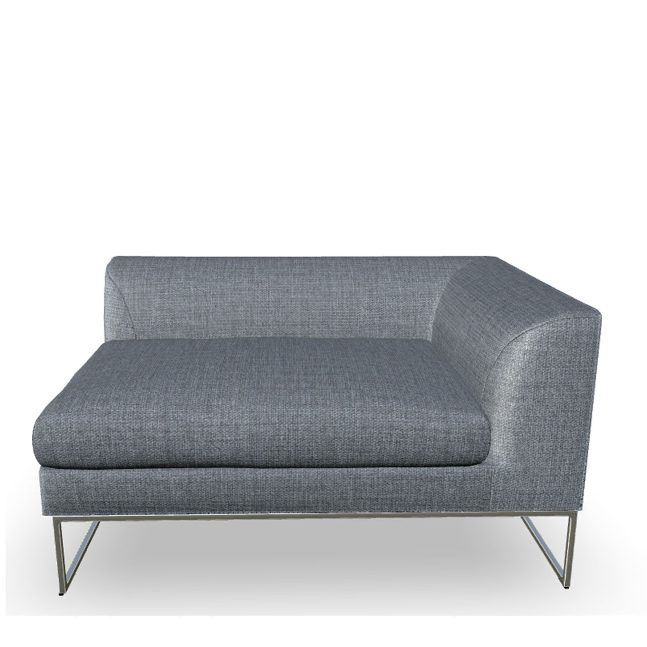 120 cm breites Sofaelement mit Armlehne rechts auf Kufen mit grauem Stoffbezug