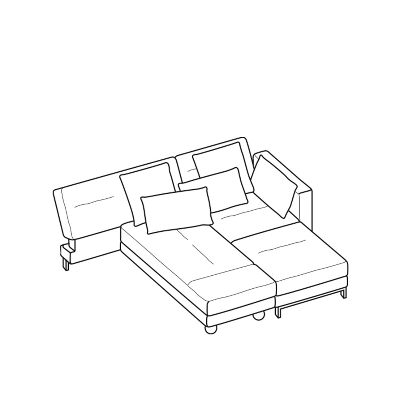 Maßzeichnung brühl four-two soft Eckgarnitur, umgeschwenkt zur Liegefläche