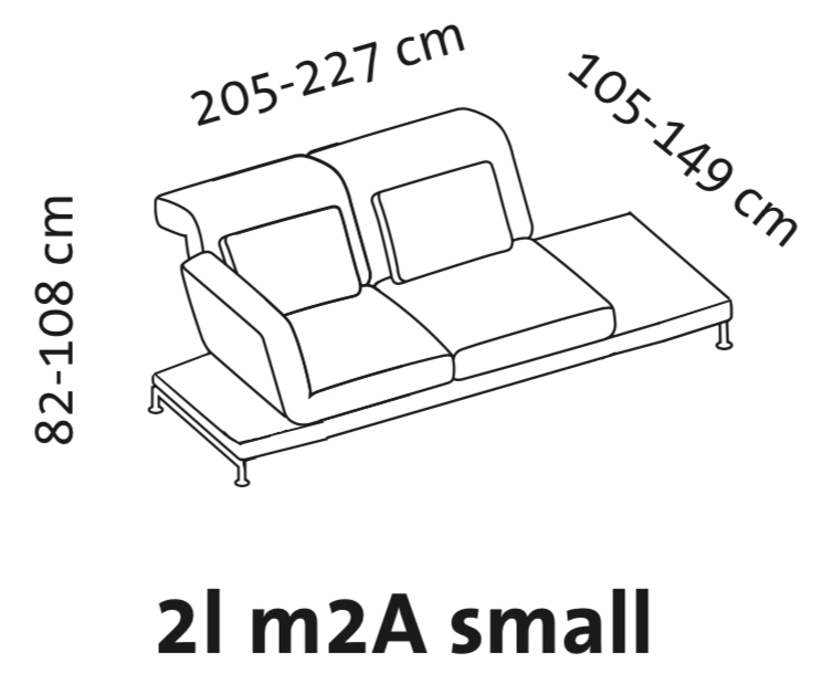 Maßzeichnung brühl moule small Anstellsofa 2-Sitzer Armlehne links mit Ablage