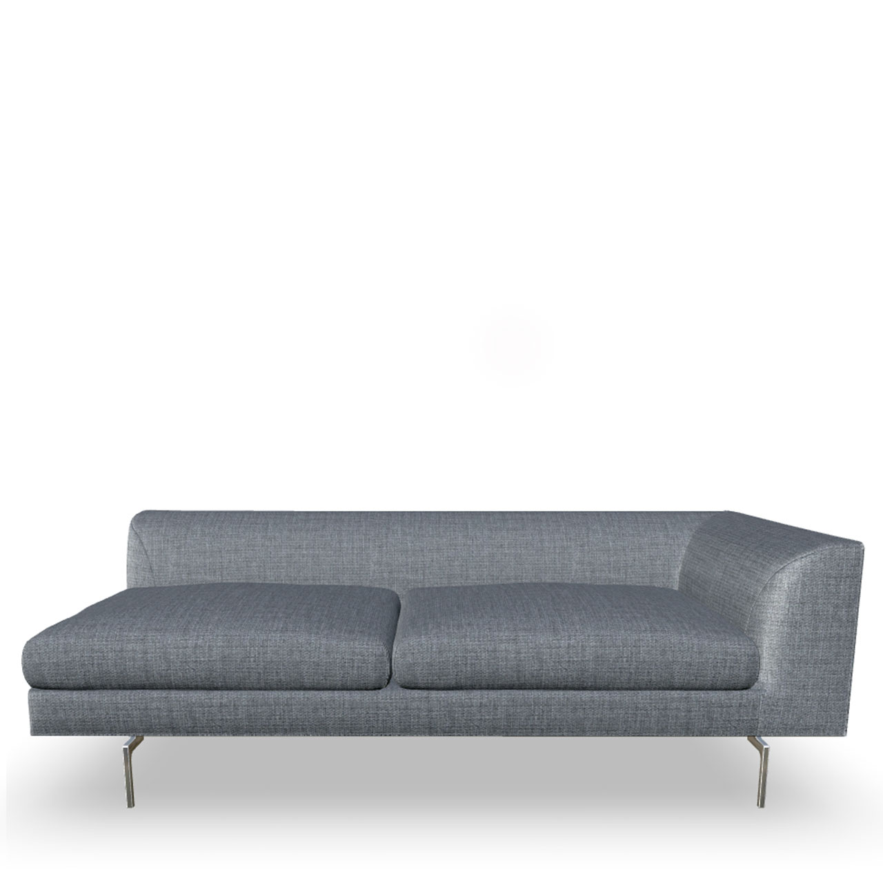 190 cm breites Sofaelement mit Armlehne rechts auf Einzelfüßen mit grauem Stoffbezug