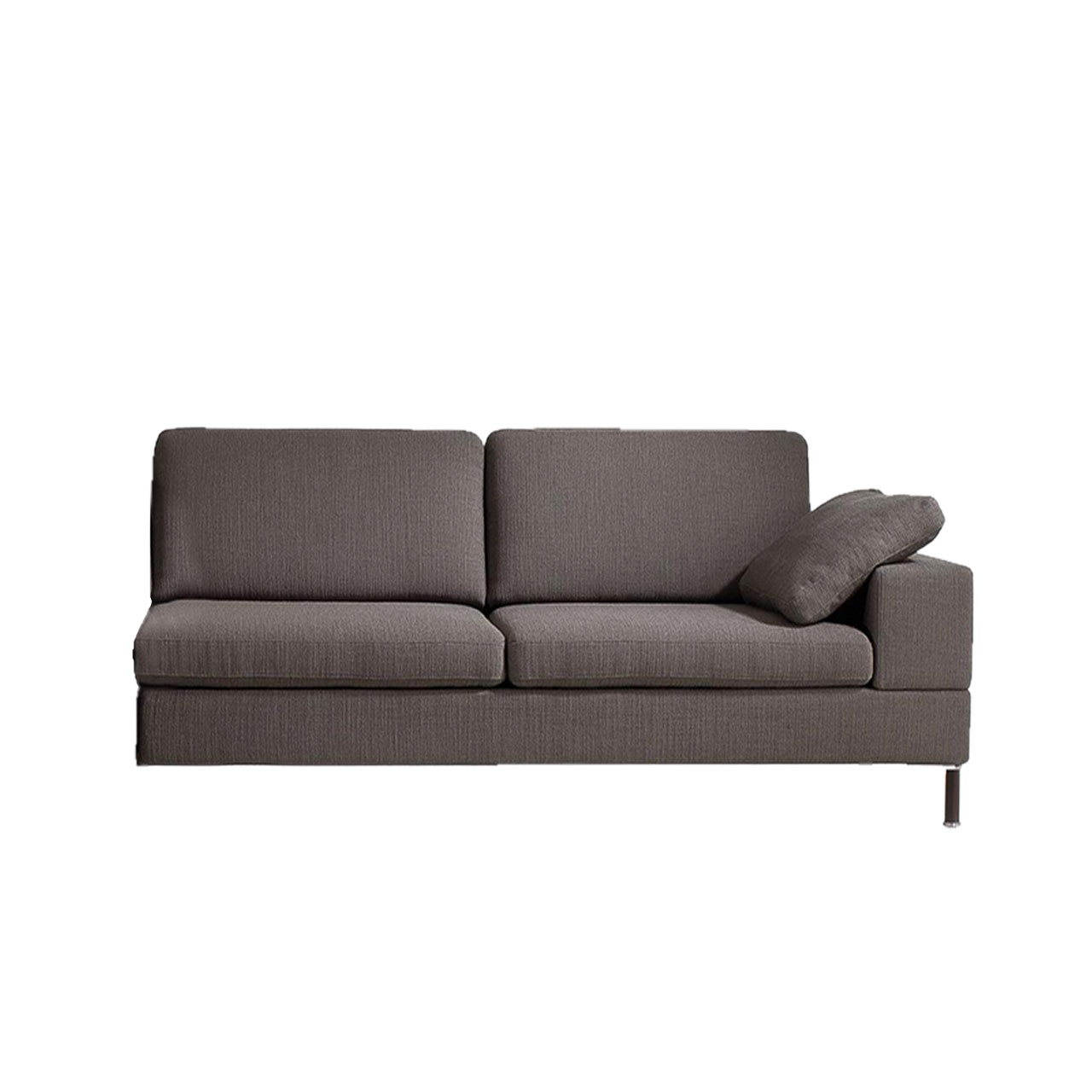 Dunkelbraunes Anstellsofa mit Armlehne rechts.