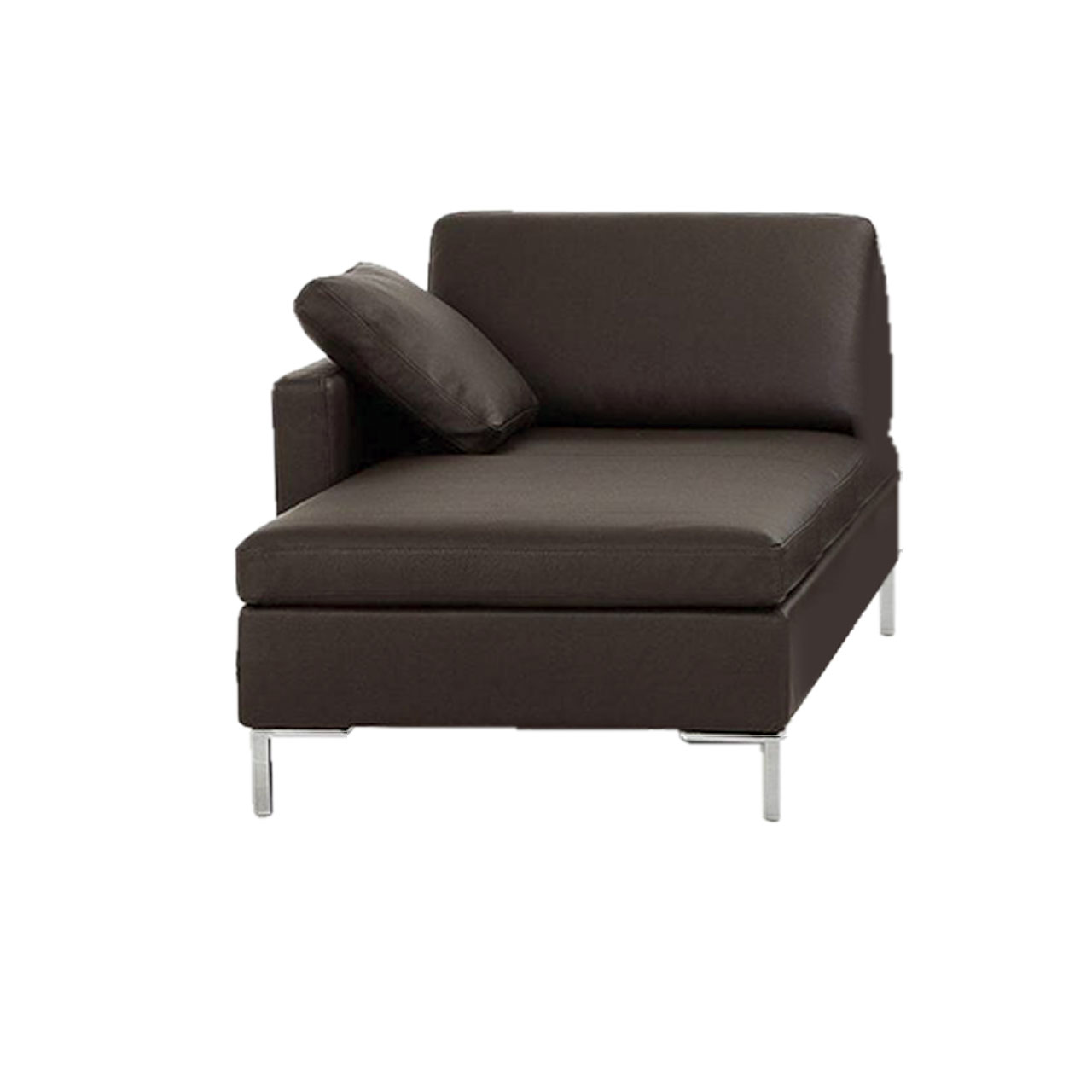 Longchair mit Armlehne links in schwarzem Leder.