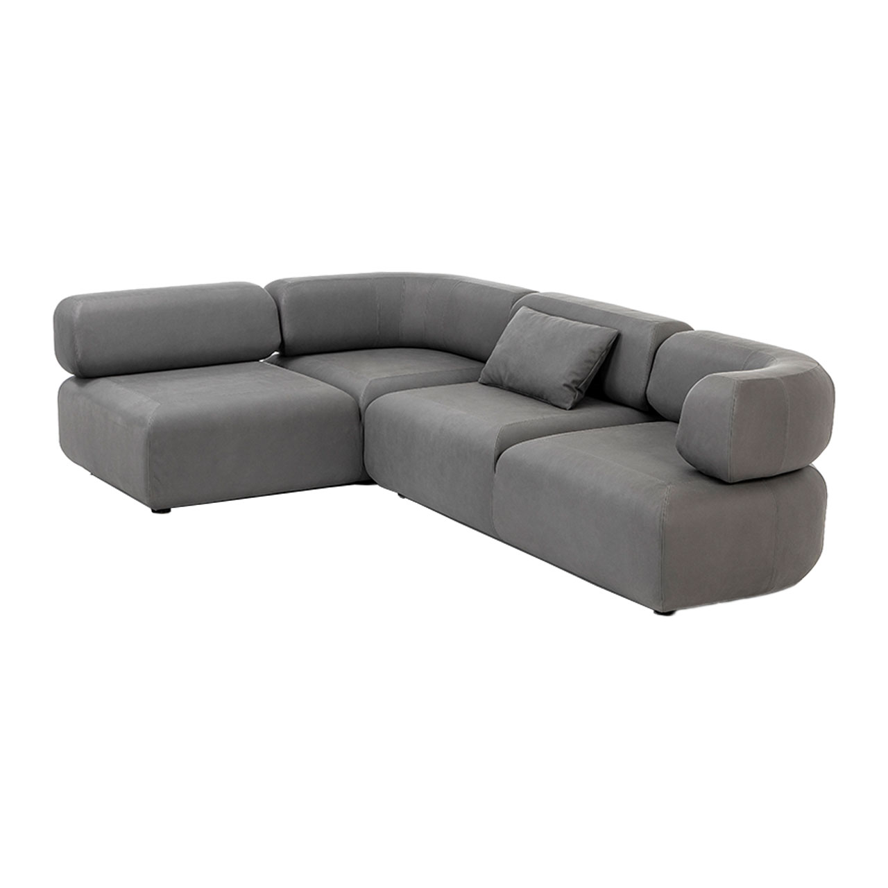 Eckgarnitur aus grauem Stoff bestehend aus zwei Openends der Serie all together mit kurzer Armlehne.