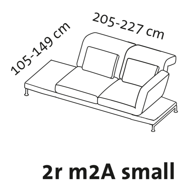 Maßzeichnung brühl moule small Anstellsofa 2-Sitzer Armlehne rechts mit Ablage
