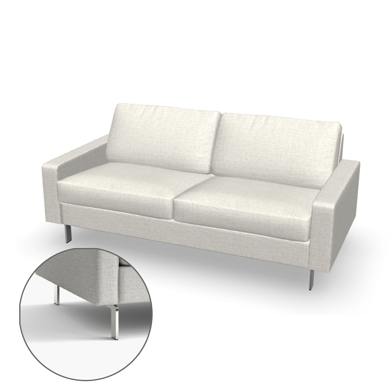 Generiertes 3D-Bild des Sofas COR Conseta mit Edelstahl-Schmalfüßen.
