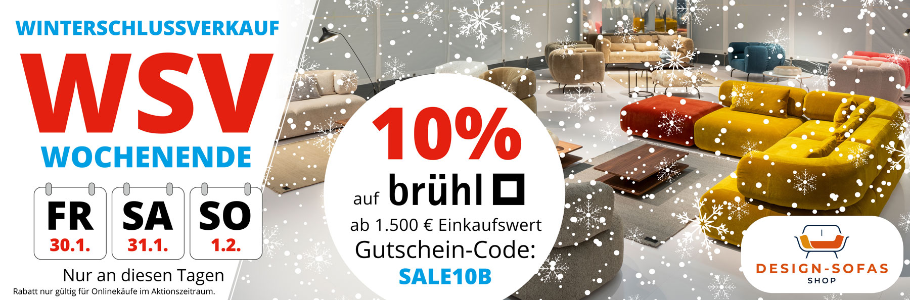WSV WOCHENENDE – jetzt vom 30.1. bis 1.2.2026 sparen! 10% Rabatt ab 1.500€ Einkaufswert mit Gutschein-Code SALE10B.