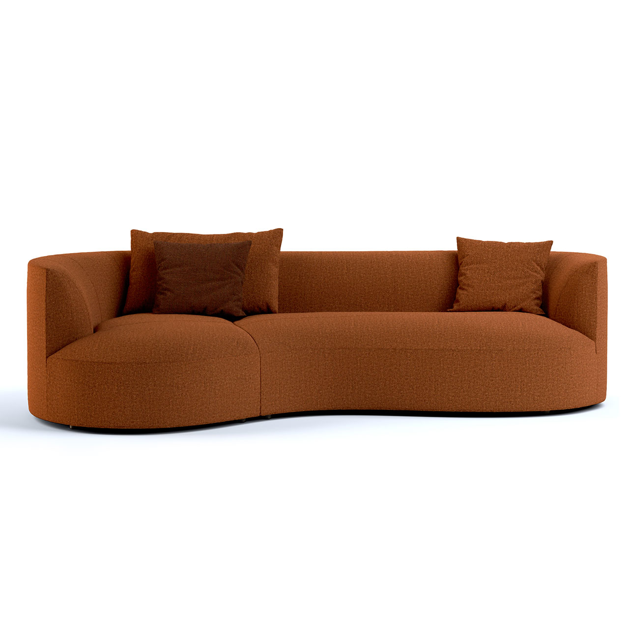 Sofa mit organisch geschwungener Form und zwei Kissen darauf