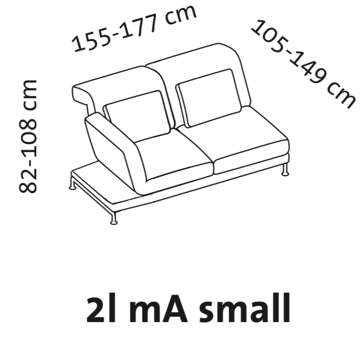Maßzeichnung brühl moule small Anstellsofa 2-Sitzer Armlehne links mit Ablage