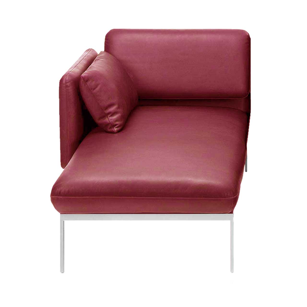 Longchair in rotem Leder mit Armlehne links der Serie roro small classic.