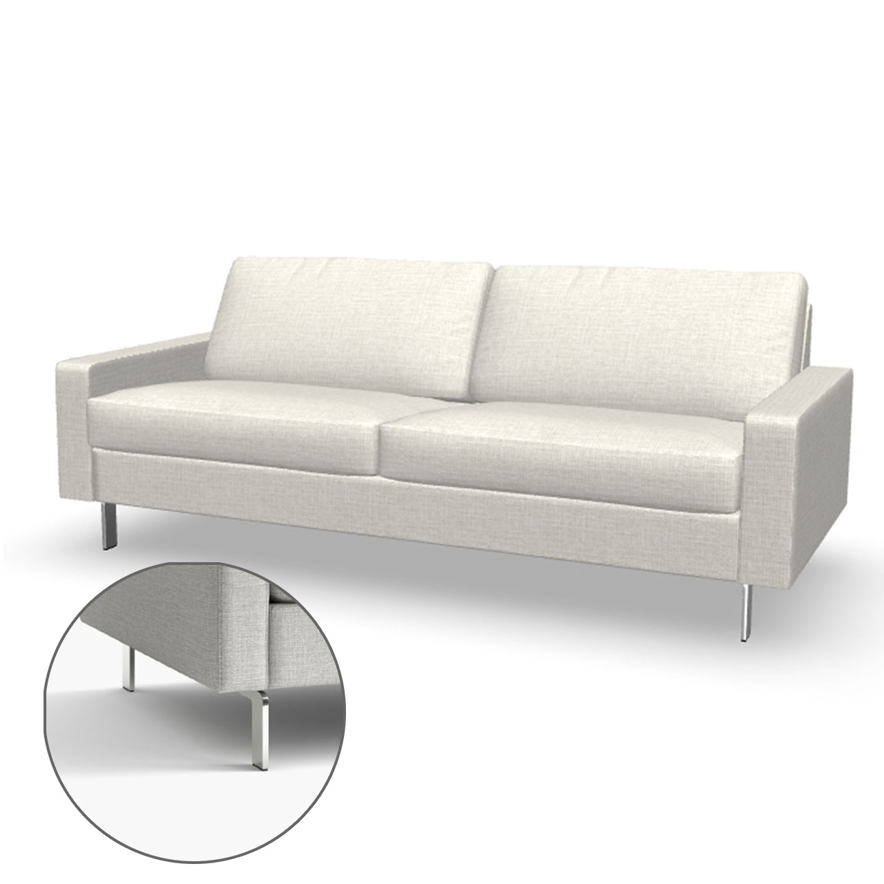 Generiertes 3D-Bild des Sofas COR Conseta mit Edelstahl-Schmalfüßen.