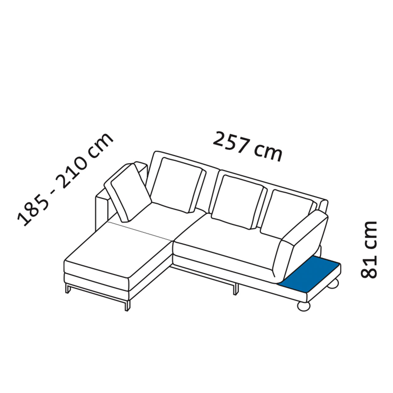 Maßzeichnung brühl four-two compact Eckgarnitur 