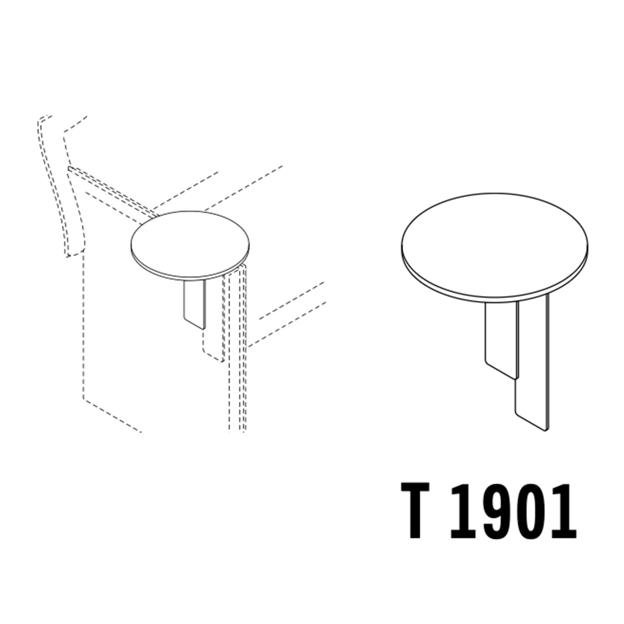Skizze des runden Aufstecktisches zum Aufstecken auf die Sessellehne