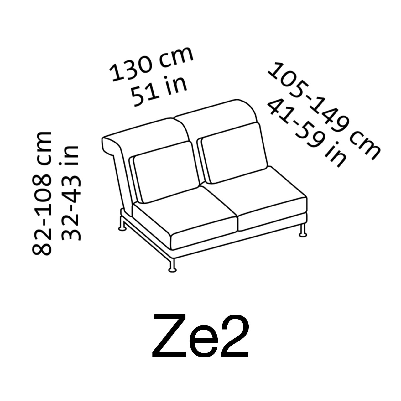 Maßzeichnung brühl moule small Zwischenelement 2-Sitzer