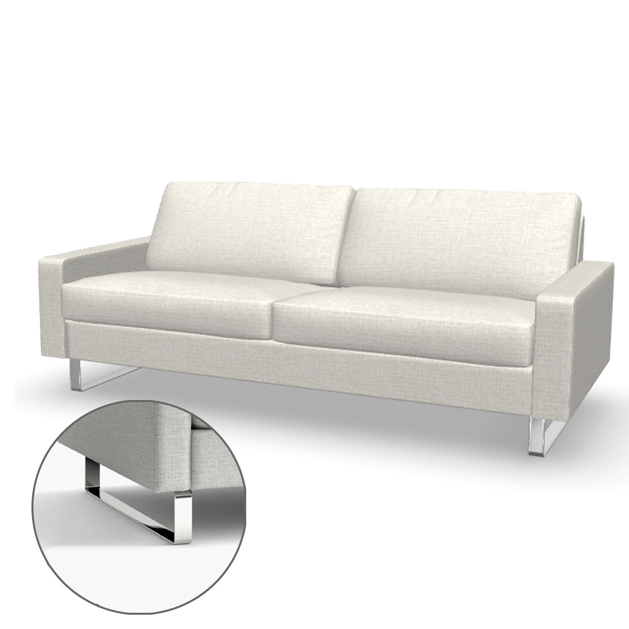 Generiertes 3D-Bild des Sofas COR Conseta mit Edelstahl-Kufen.