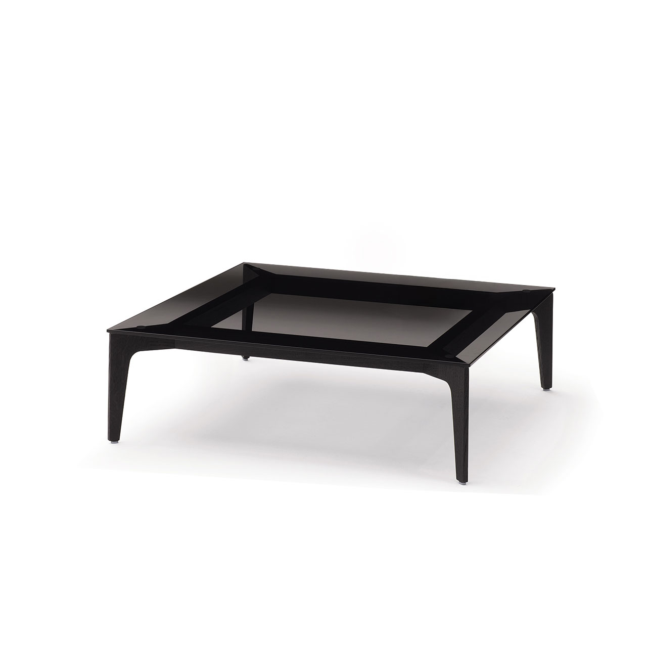 Couchtisch mit Rauchglas-Tischplatte und dunklem Eiche-Gestell