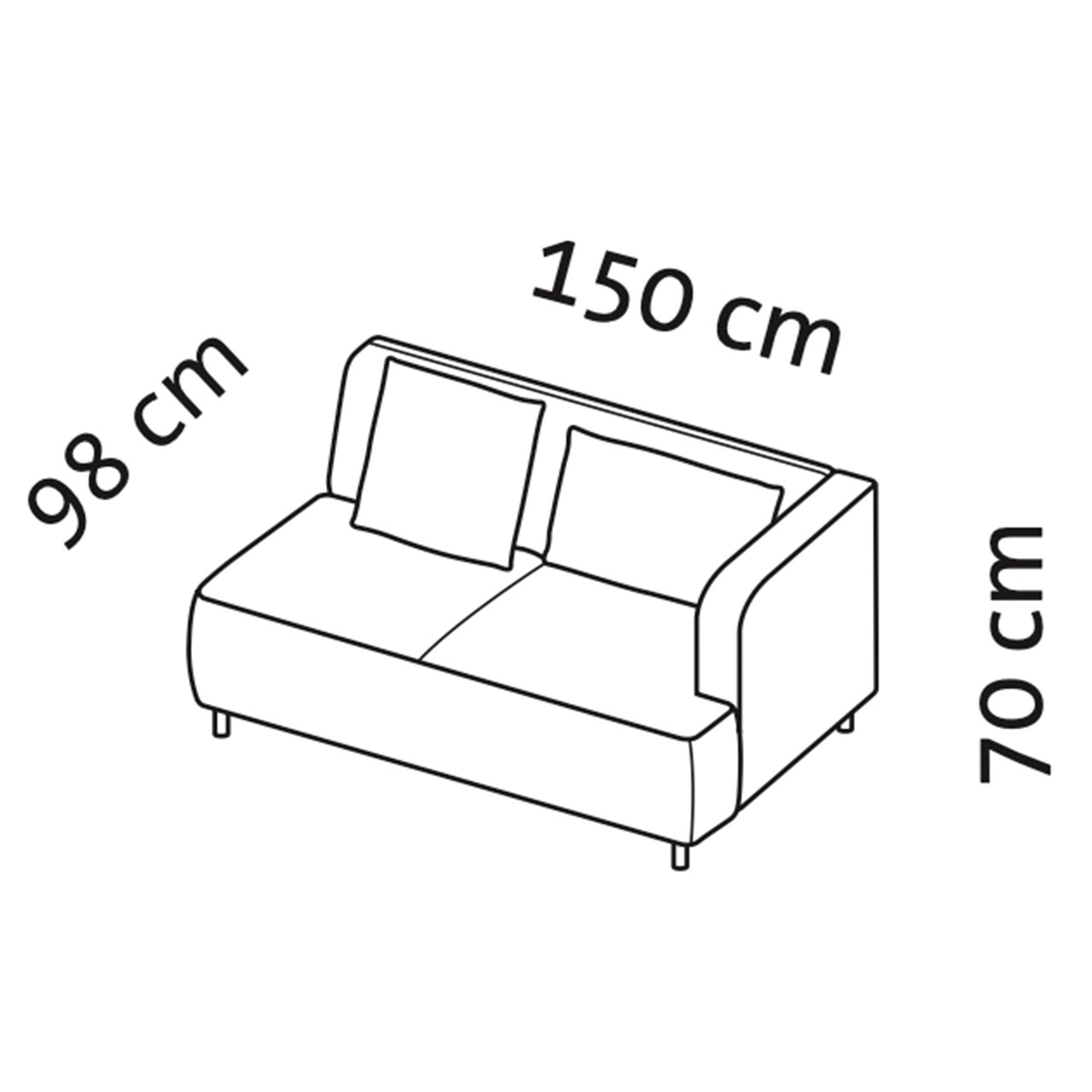 Maßzeichnung brühl aoyama Anstellsofa Armlehne rechts
