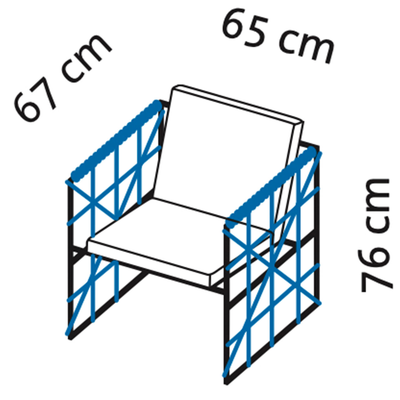 Maßzeichnung für den Sessel grace 68023.