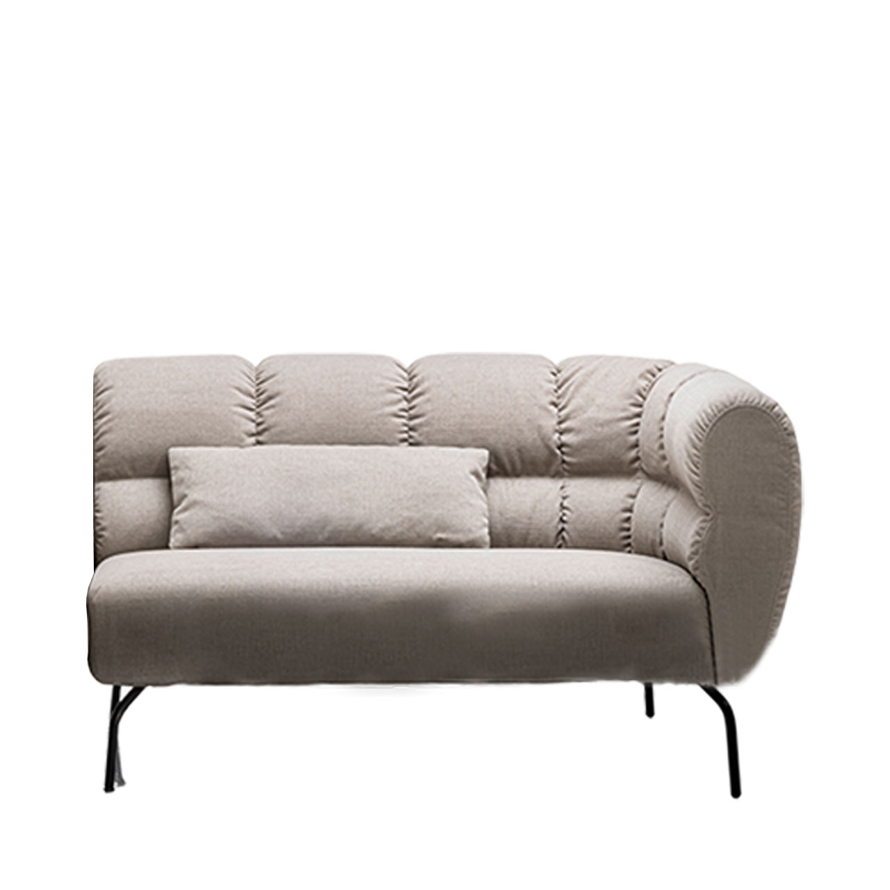 Anstellsofa der Serie brühl magnolia mit Armlehne rechts in hellgrauem Leder mit schwarzen Metallfüßen.