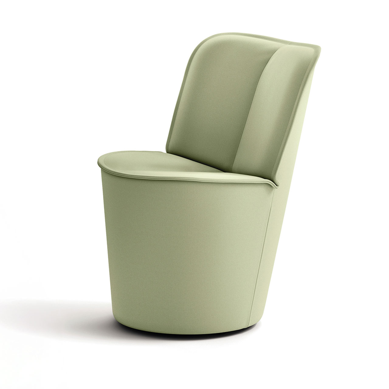 Sessel mit Hoher Lehne und Einkerbung in der Mitte der Lehne und der Sitzfläche, aus hellgrünem Stoff